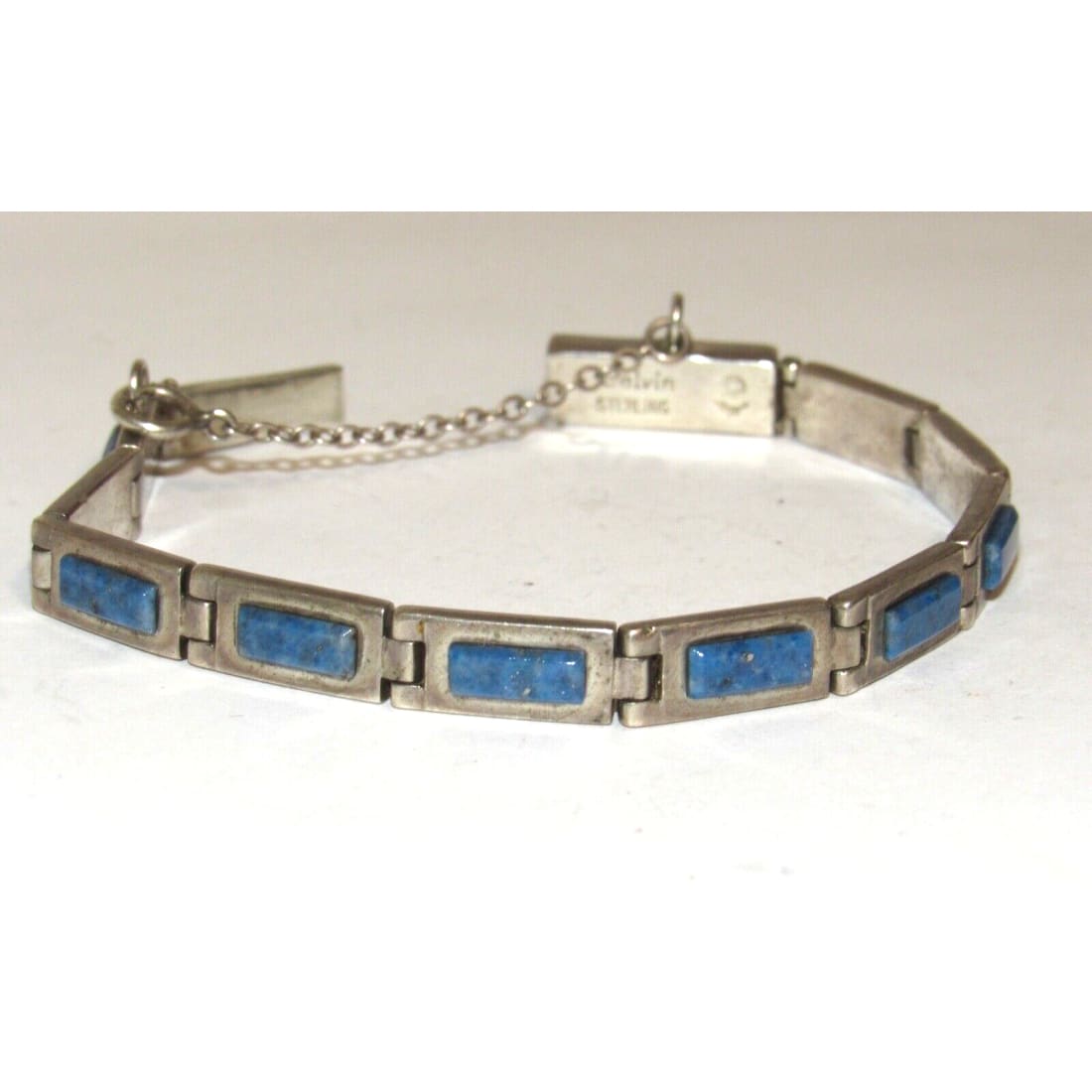 Navajo Inlay Link Bracelet Lapis Sterling Silver Calvin 
