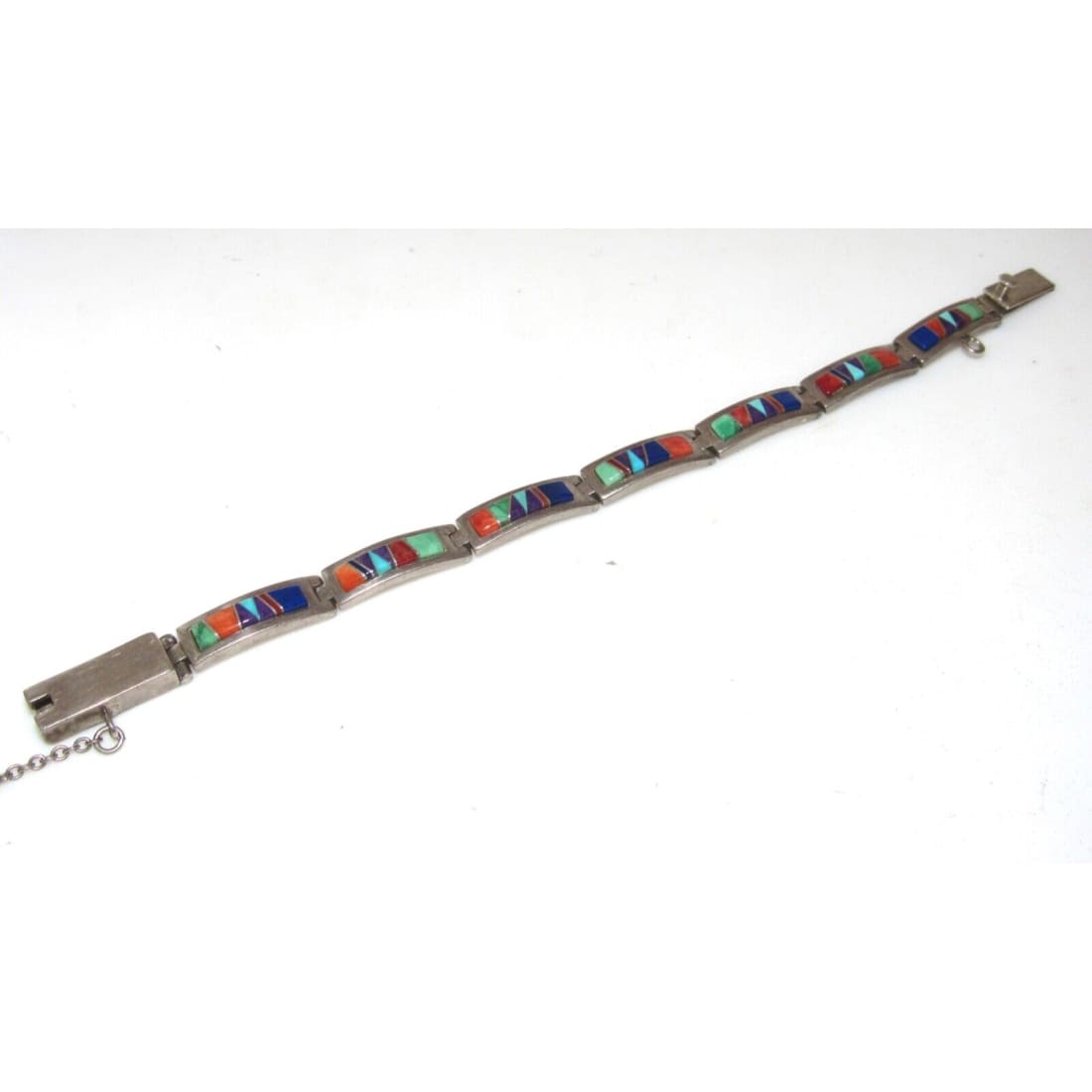 Navajo Inlay Link Bracelet Sterling Silver Calvin Begay 