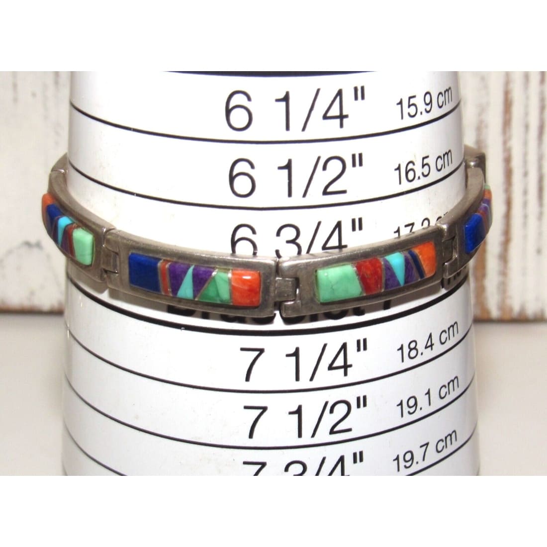Navajo Inlay Link Bracelet Sterling Silver Calvin Begay 