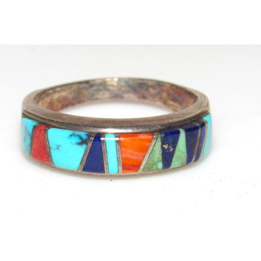 Navajo Inlay Ring Size 6 Sterling Silver Calvin Begay Touch 