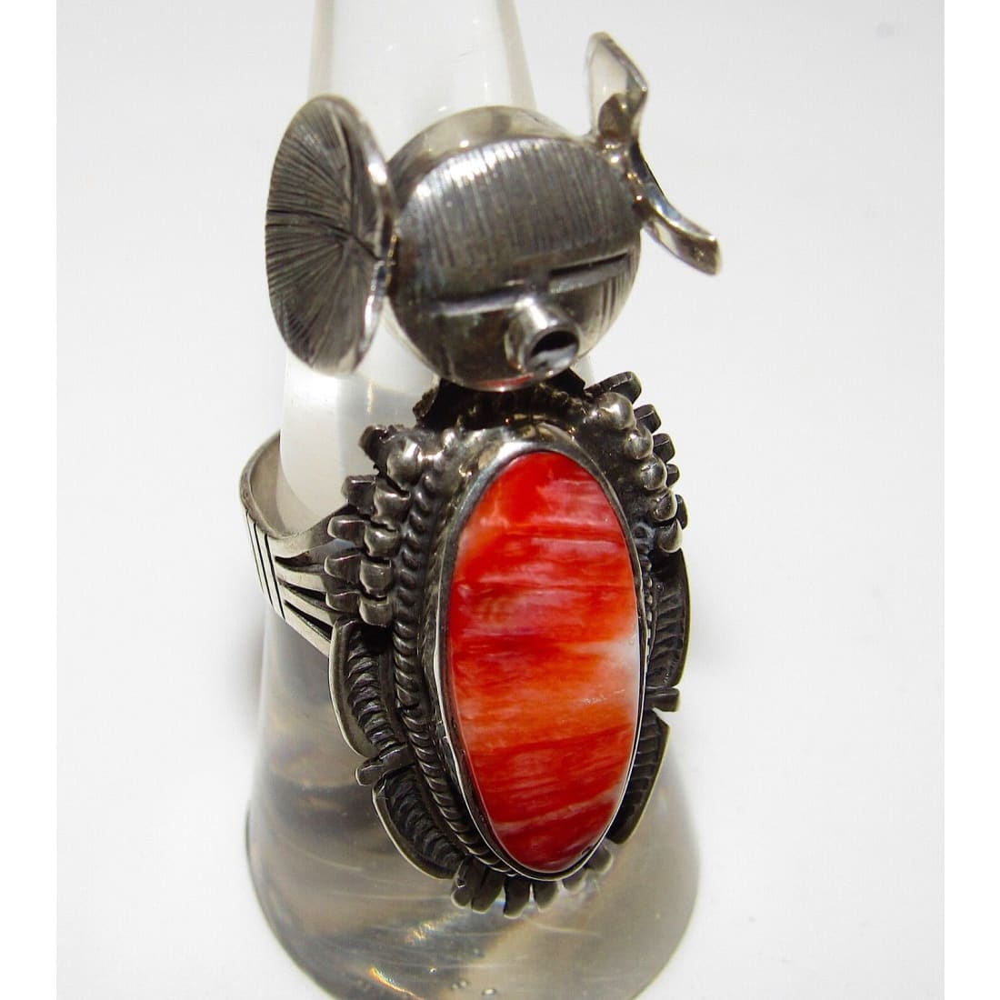 Navajo Kachina Ring Sz 8 Spiny Oyster Sterling Bennie Ration