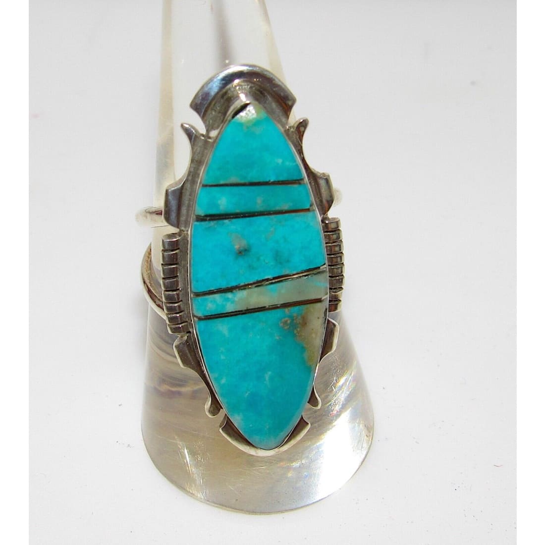 Navajo Kingman Inlay Ring Size 8 Sterling Silver Signed Native American Native American