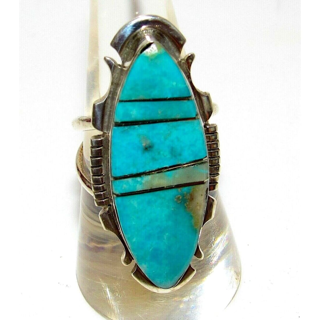 Navajo Kingman Inlay Ring Size 8 Sterling Silver Signed Native American Native American