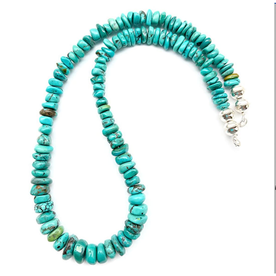 Navajo Kingman Mine Turquoise Heishi Necklace 20" Sterling Silver The Southwestern Style Gallery