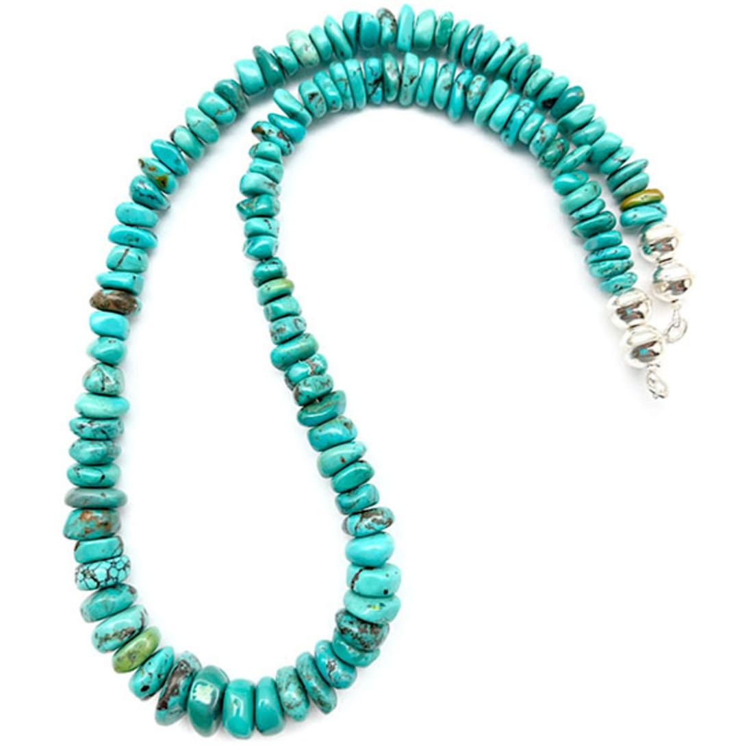 Navajo Kingman Mine Turquoise Heishi Necklace 20" Sterling Silver The Southwestern Style Gallery