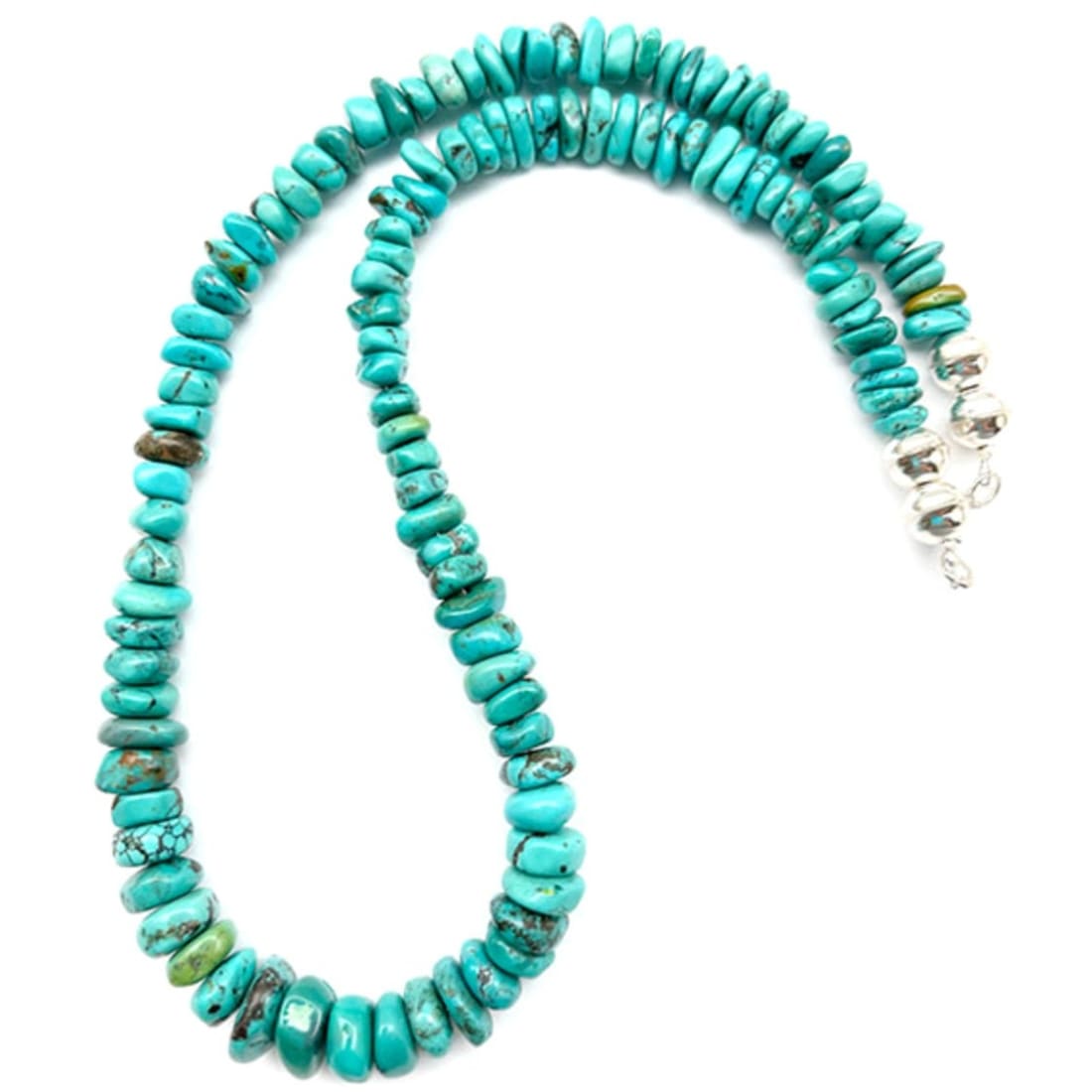 Navajo Kingman Mine Turquoise Heishi Necklace 20" Sterling Silver The Southwestern Style Gallery