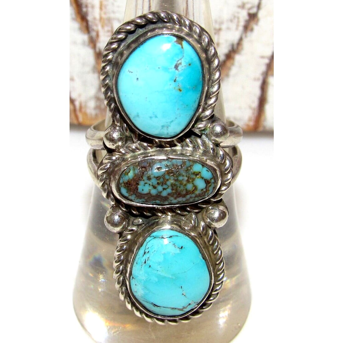 Navajo Kingman & Number 8 Turquoise Ring Sz 7.5 Sterling 