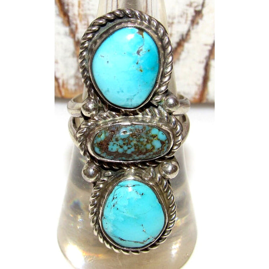 Navajo Kingman & Number 8 Turquoise Ring Sz 7.5 Sterling 
