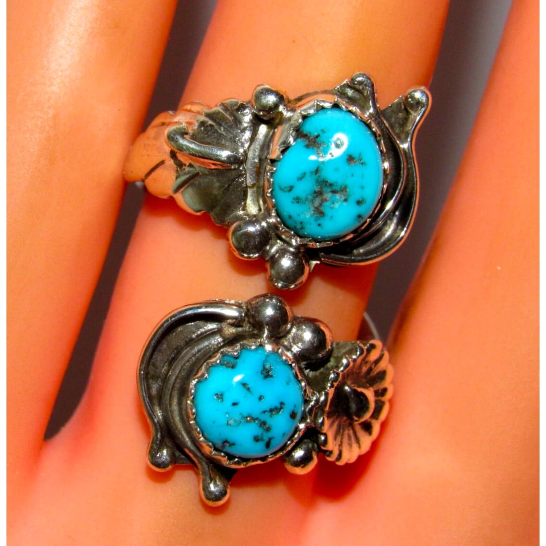 Navajo Kingman Turquoise Adjustable Bypass Ring Sz8 Sterling