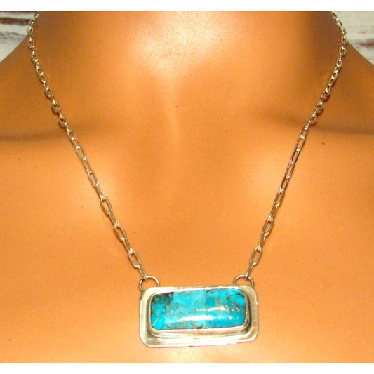 Navajo Kingman Turquoise Bar Necklace Sterling Silver Native