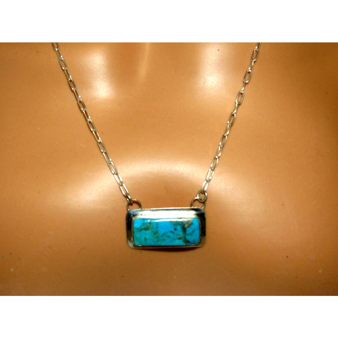 Navajo Kingman Turquoise Bar Necklace Sterling Silver Native
