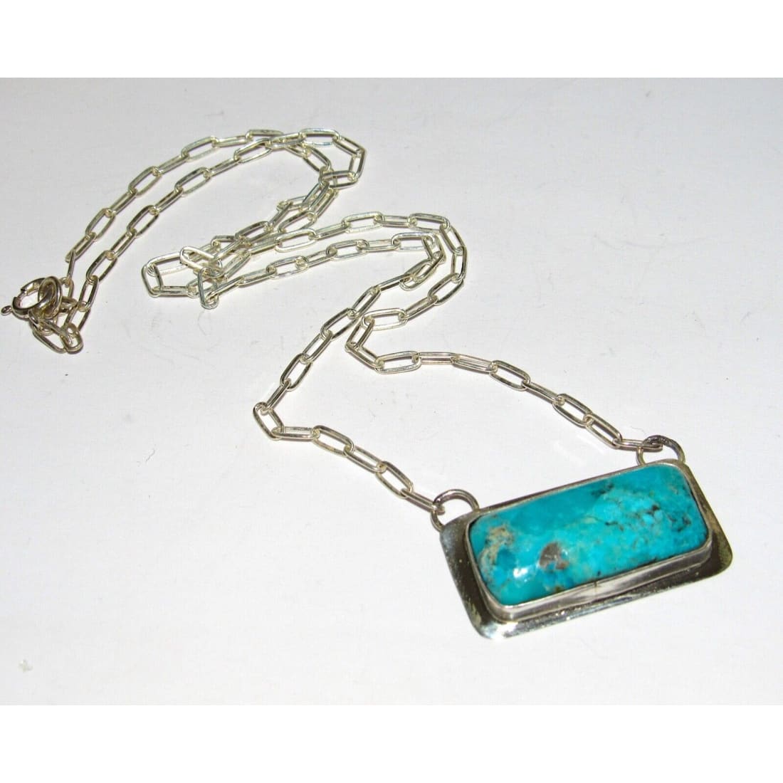 Navajo Kingman Turquoise Bar Necklace Sterling Silver Native