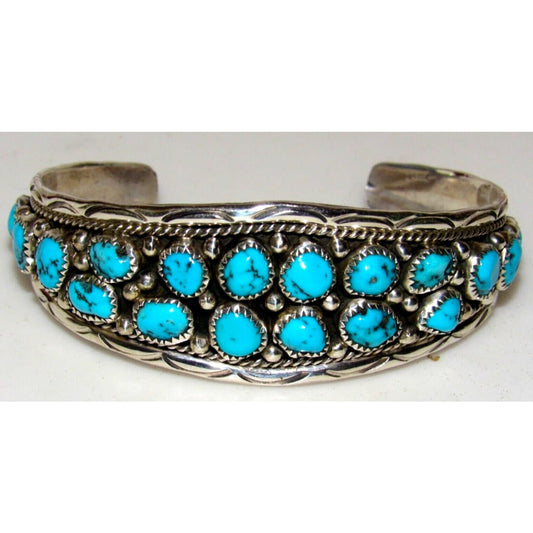 Navajo Kingman Turquoise Cluster Cuff Bracelet Anita 