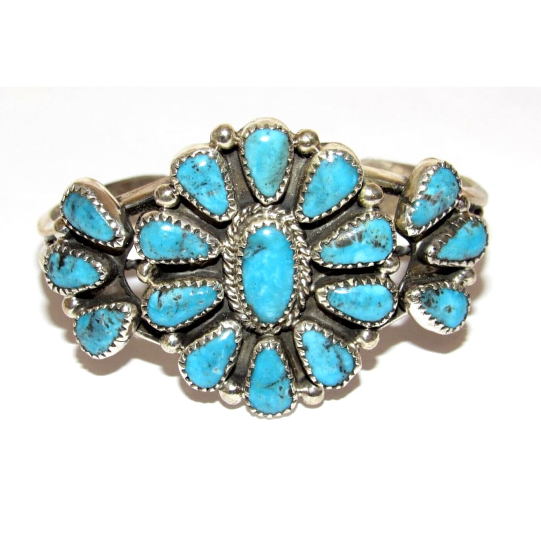Navajo Kingman Turquoise Cluster Cuff Bracelet Sterling 