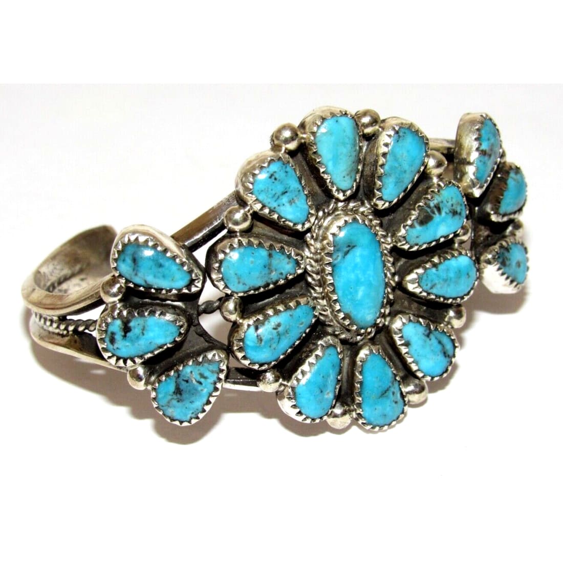 Navajo Kingman Turquoise Cluster Cuff Bracelet Sterling 