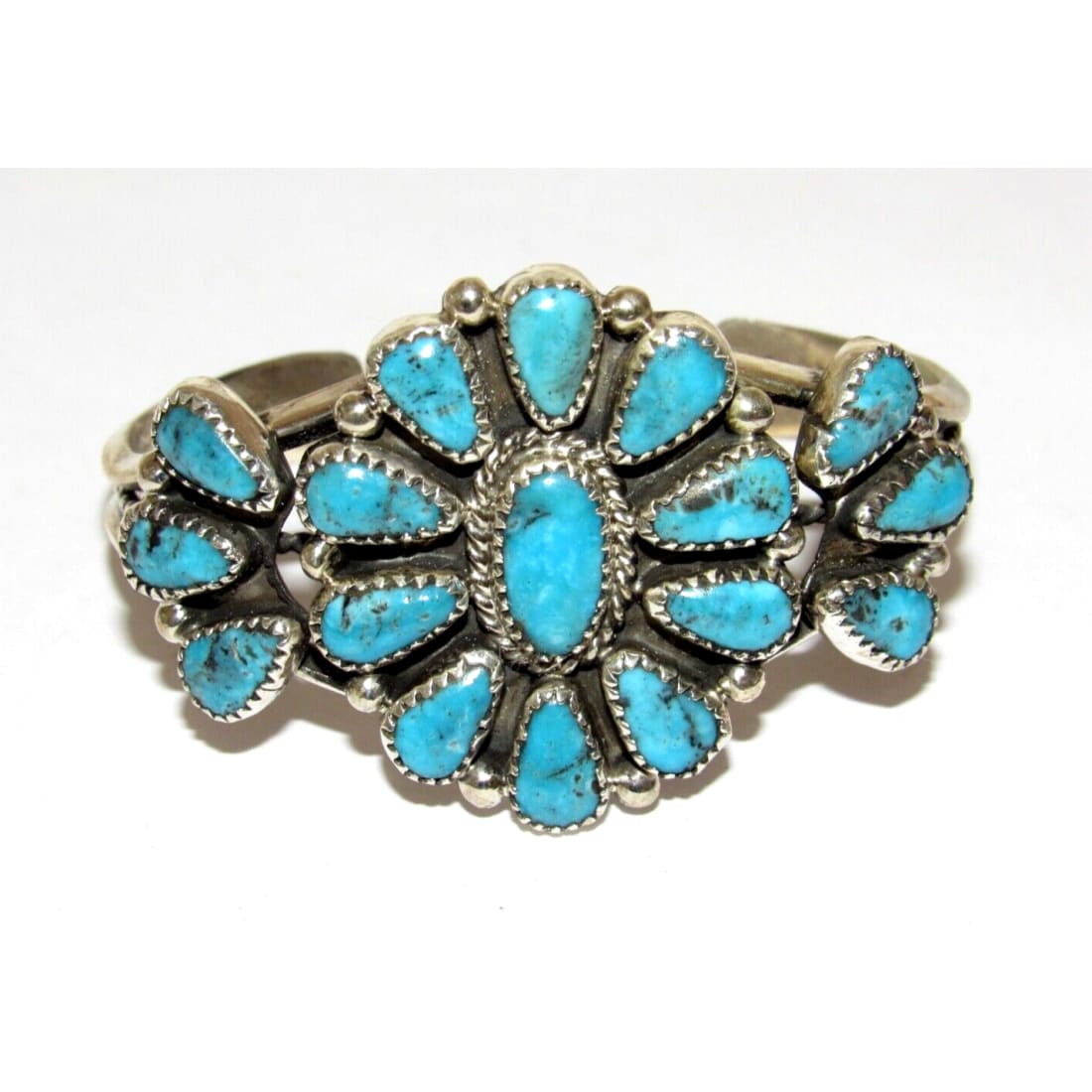 Navajo Kingman Turquoise Cluster Cuff Bracelet Sterling 