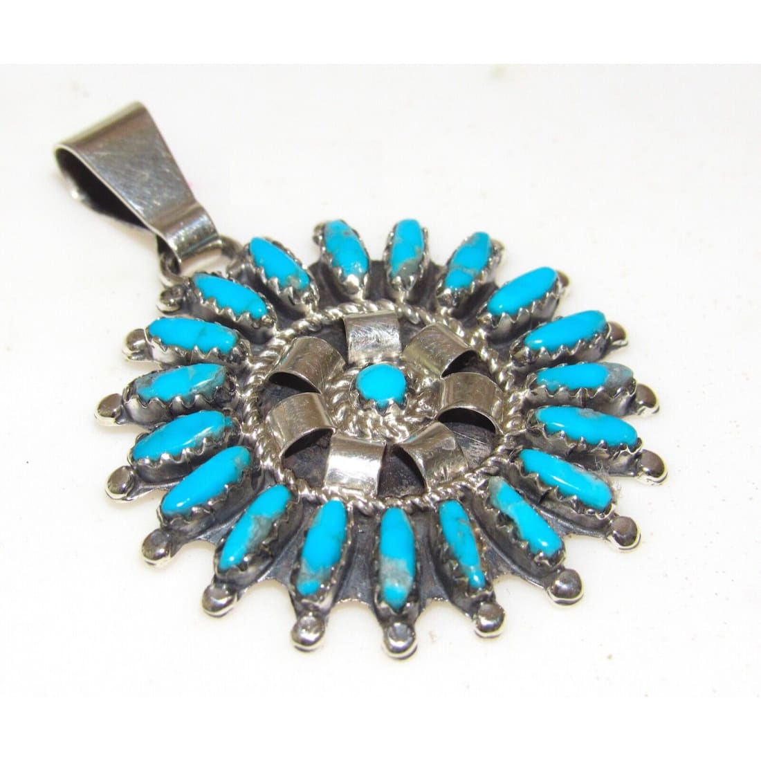Navajo Kingman Turquoise Cluster Pendant Sterling Silver 