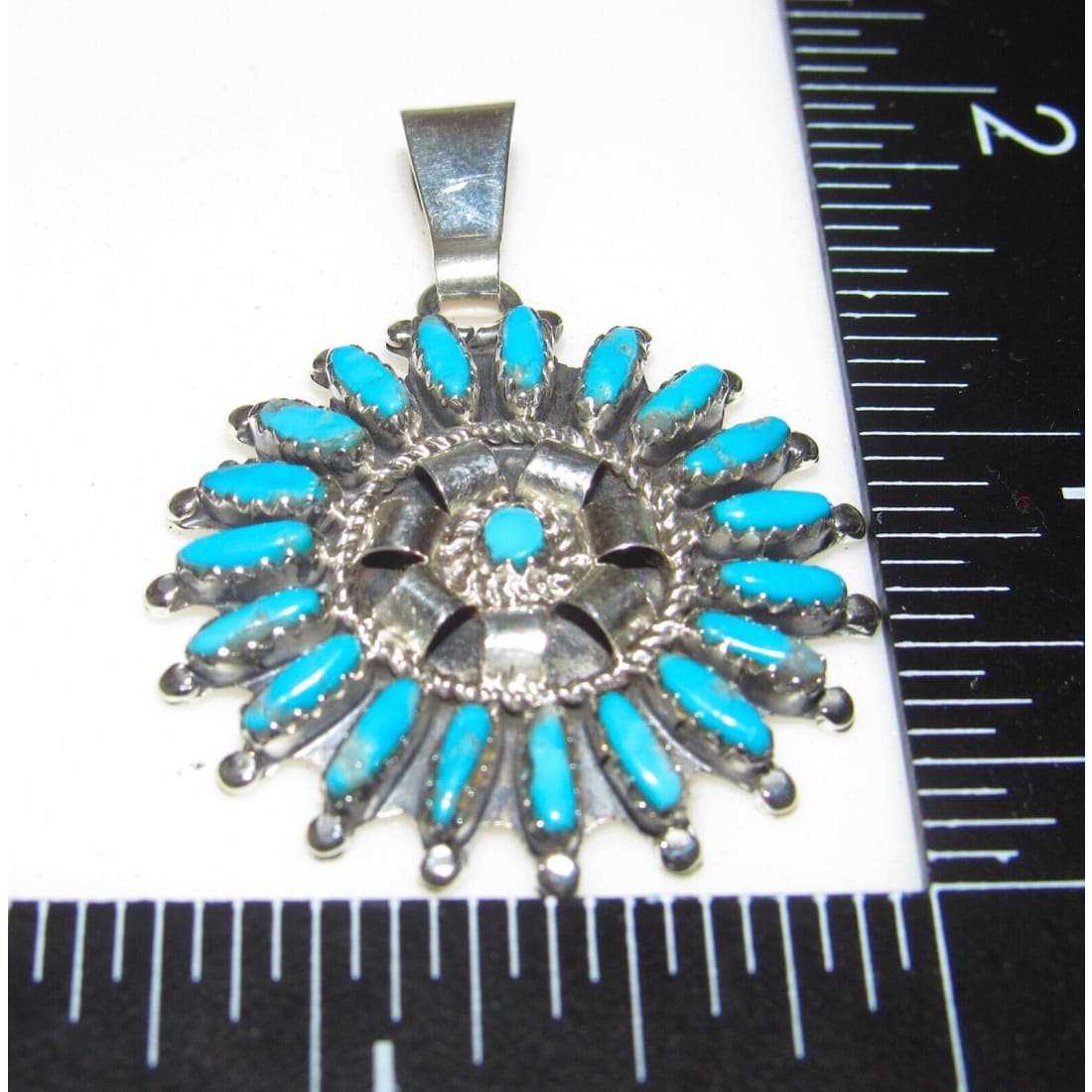Navajo Kingman Turquoise Cluster Pendant Sterling Silver 