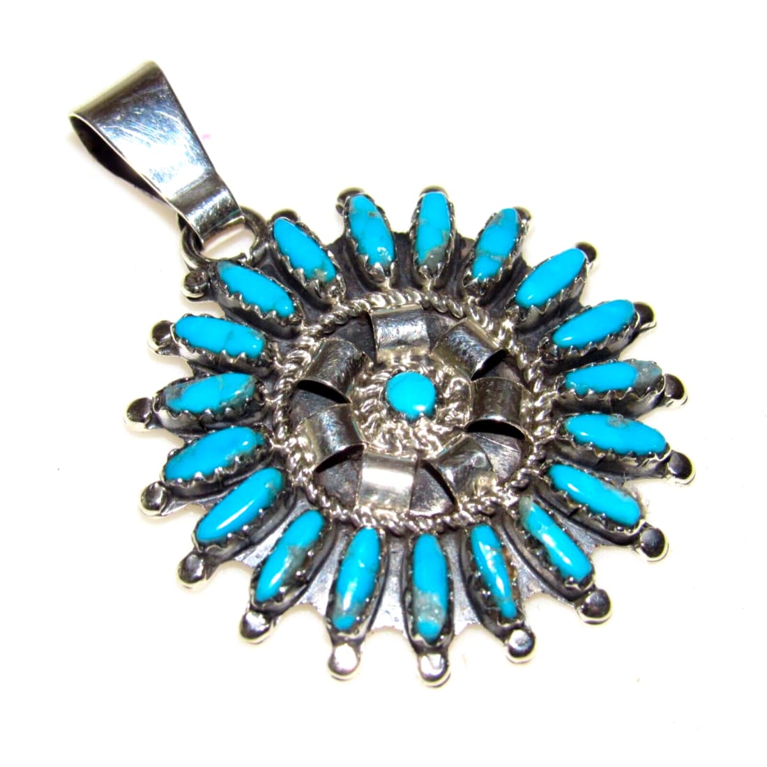Navajo Kingman Turquoise Cluster Pendant Sterling Silver 