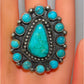 Navajo Kingman Turquoise Cluster Ring Sterling Silver Sz 8