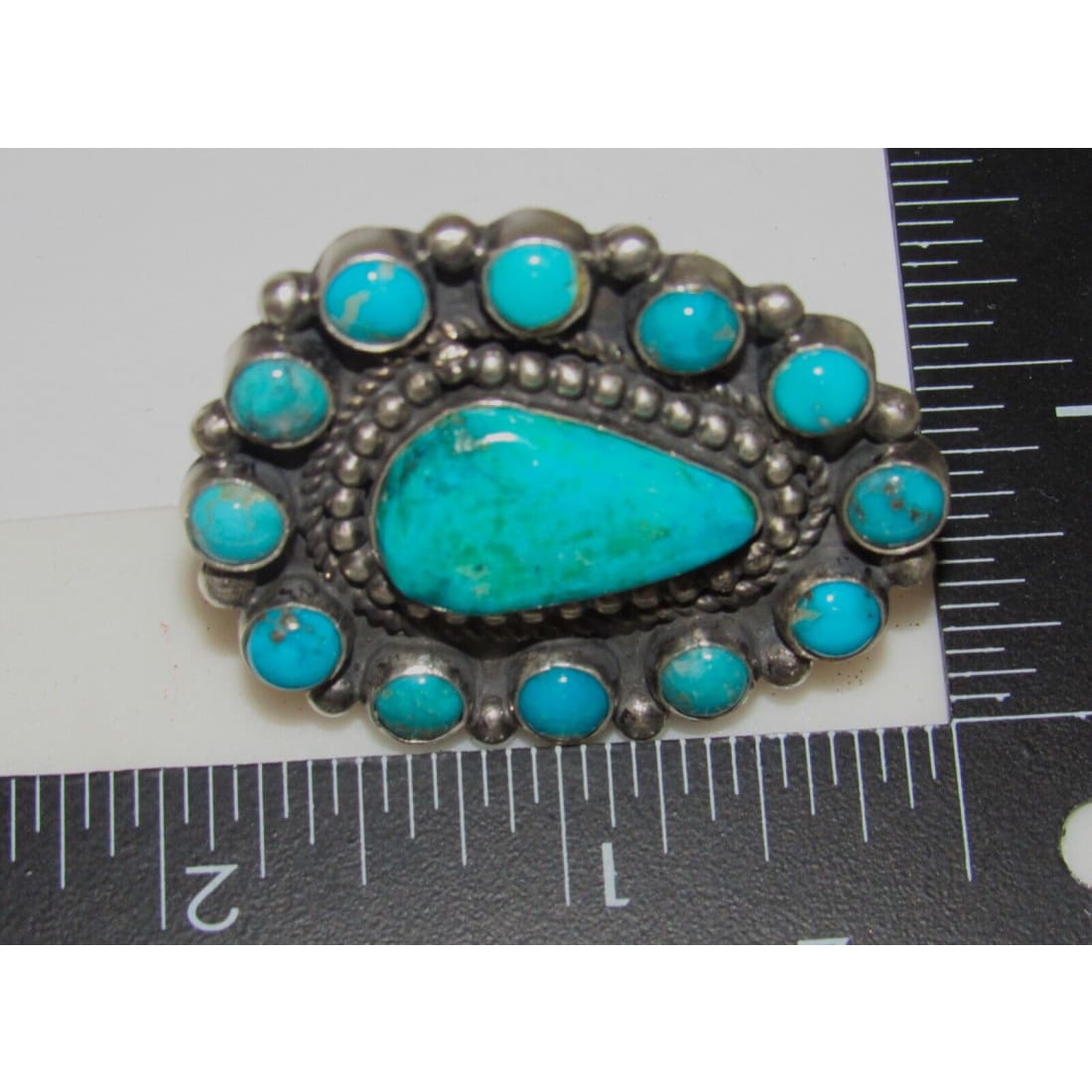 Navajo Kingman Turquoise Cluster Ring Sterling Silver Sz 8