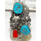 Navajo Kingman Turquoise Coral Ring Sz 8.5 Sterling Native American Signed Native American