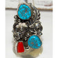 Navajo Kingman Turquoise Coral Ring Sz 8.5 Sterling Native American Signed Native American
