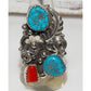Navajo Kingman Turquoise Coral Ring Sz 8.5 Sterling Native American Signed Native American