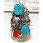 Navajo Kingman Turquoise Coral Ring Sz 8.5 Sterling Native American Signed Native American