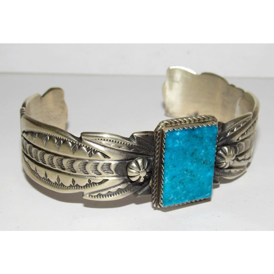 Navajo Kingman Turquoise Cuff Bracelet Ingot Sterling Silver