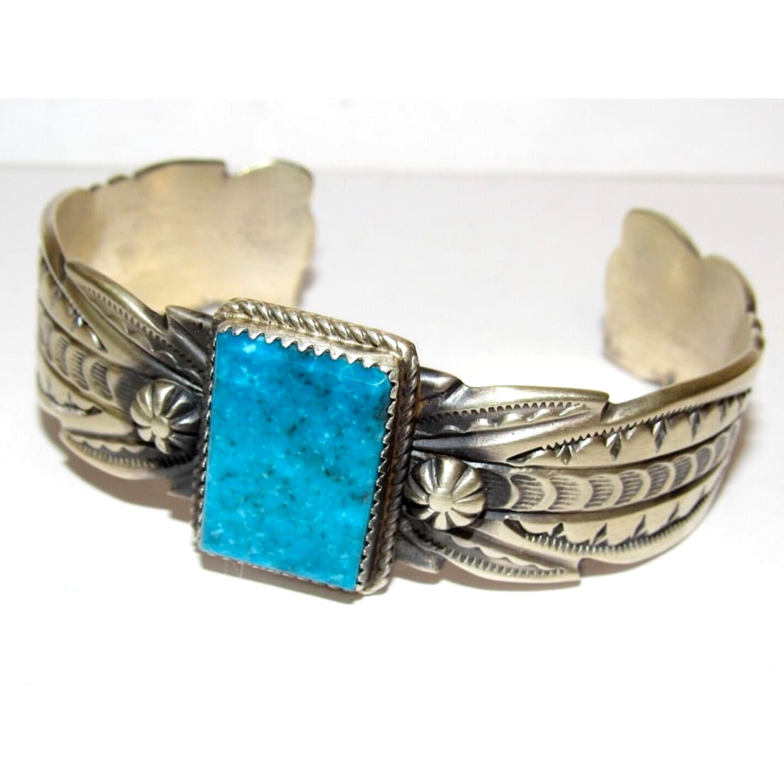 Navajo Kingman Turquoise Cuff Bracelet Ingot Sterling Silver