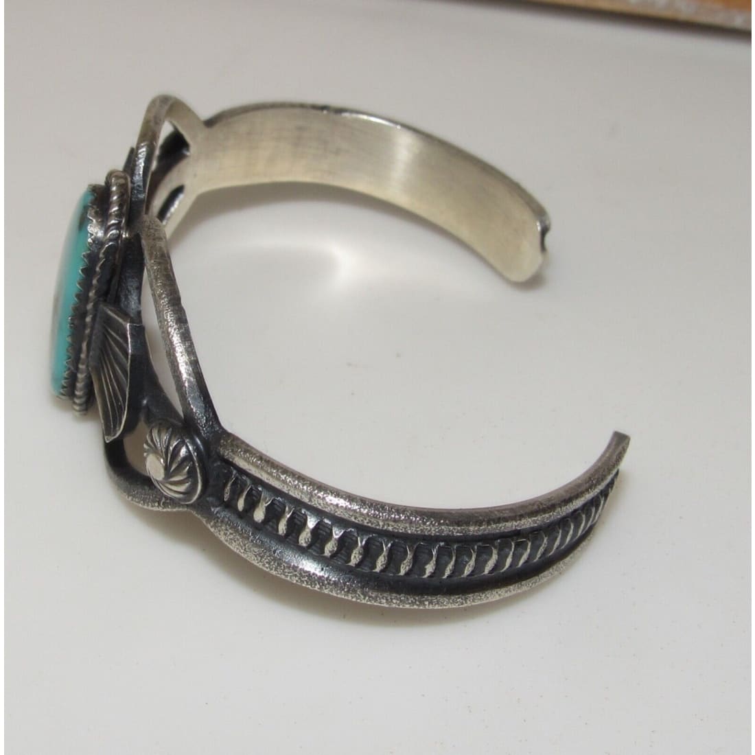 Navajo Kingman Turquoise Cuff Bracelet Sand Cast Sterling Silver K Billah Native American