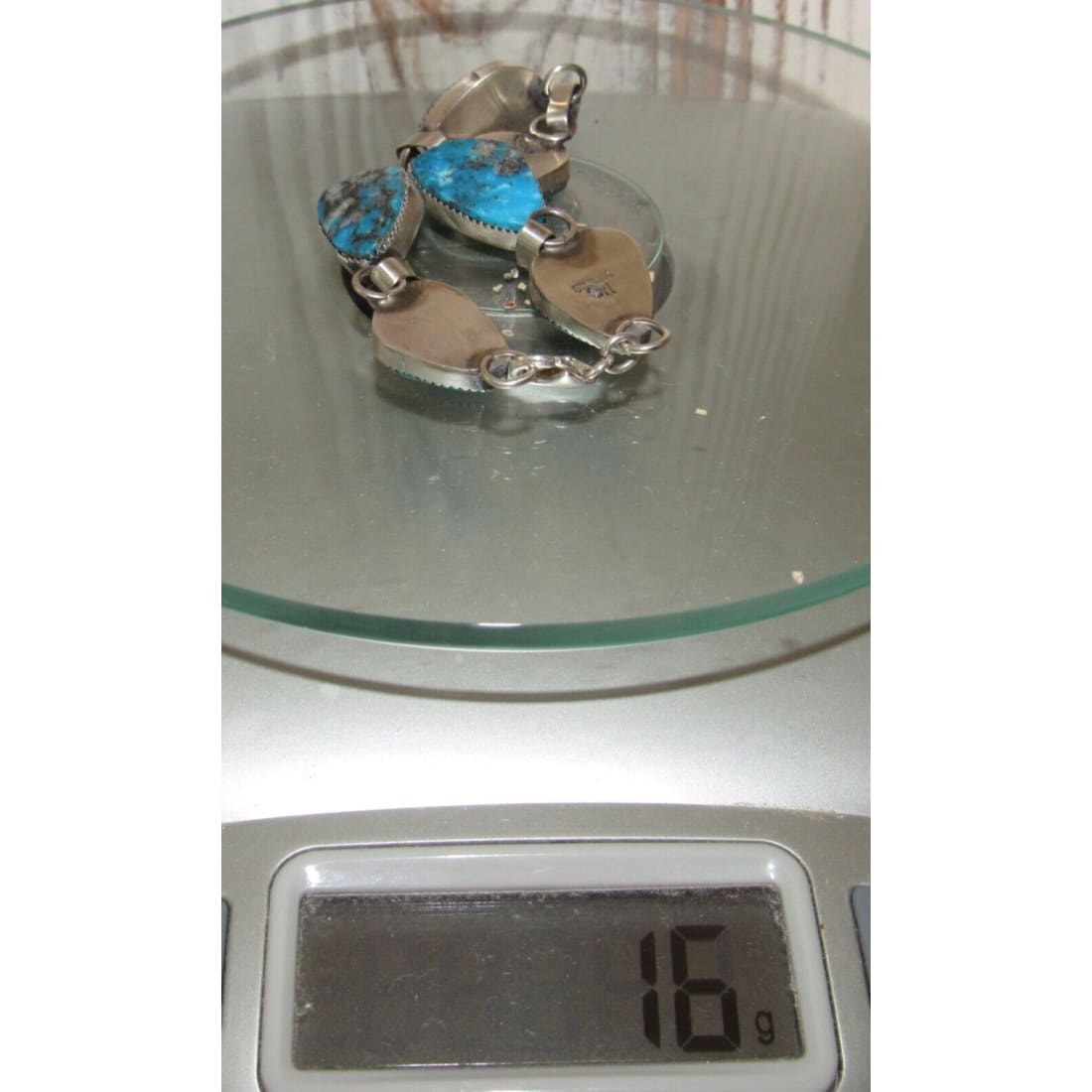 Navajo Kingman Turquoise Link Bracelet Sterling Silver 