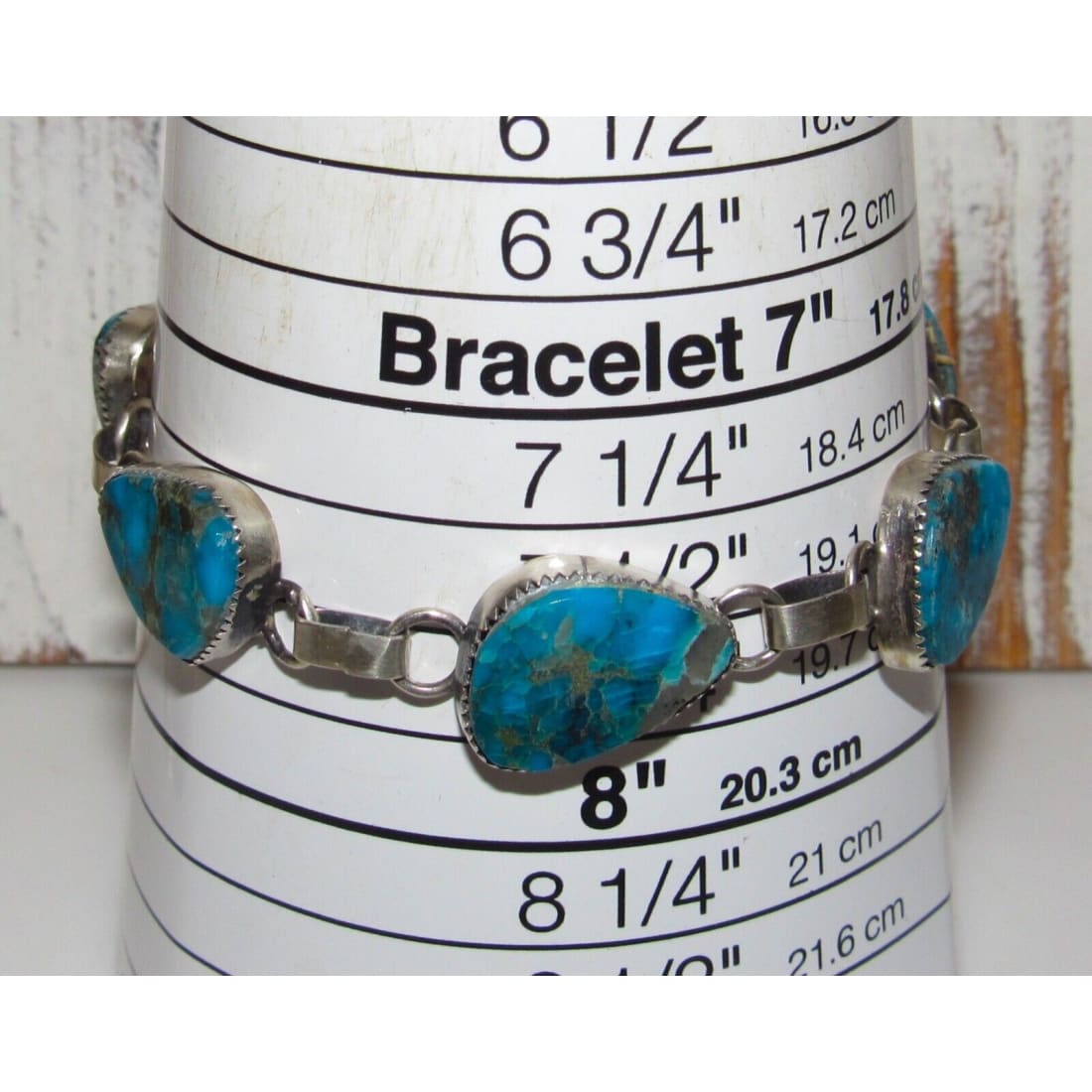 Navajo Kingman Turquoise Link Bracelet Sterling Silver 