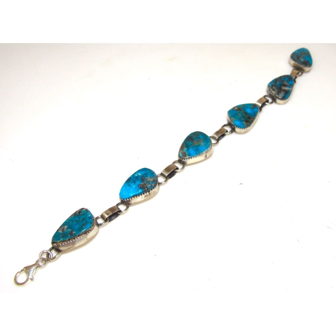 Navajo Kingman Turquoise Link Bracelet Sterling Silver 
