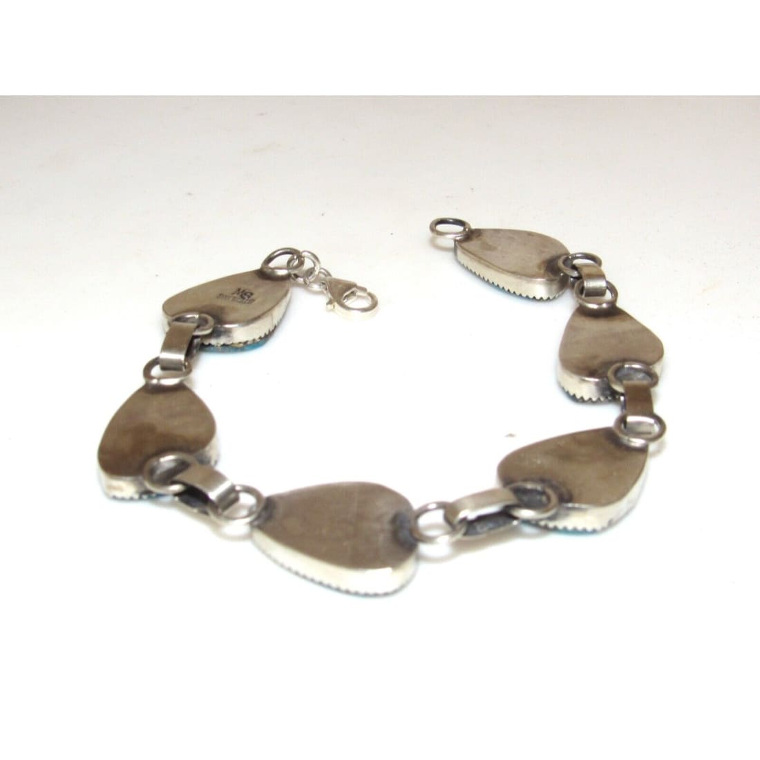 Navajo Kingman Turquoise Link Bracelet Sterling Silver 