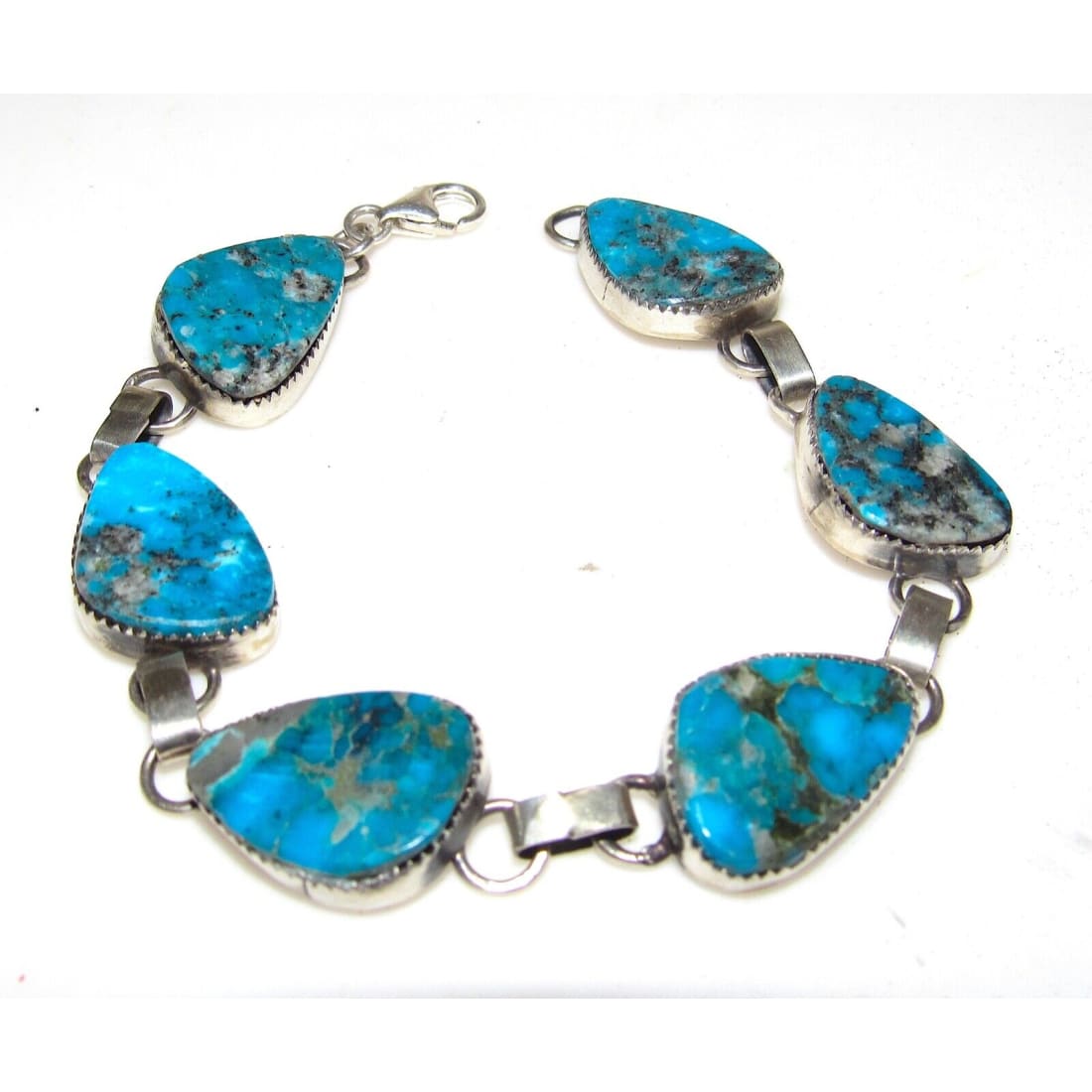 Navajo Kingman Turquoise Link Bracelet Sterling Silver 