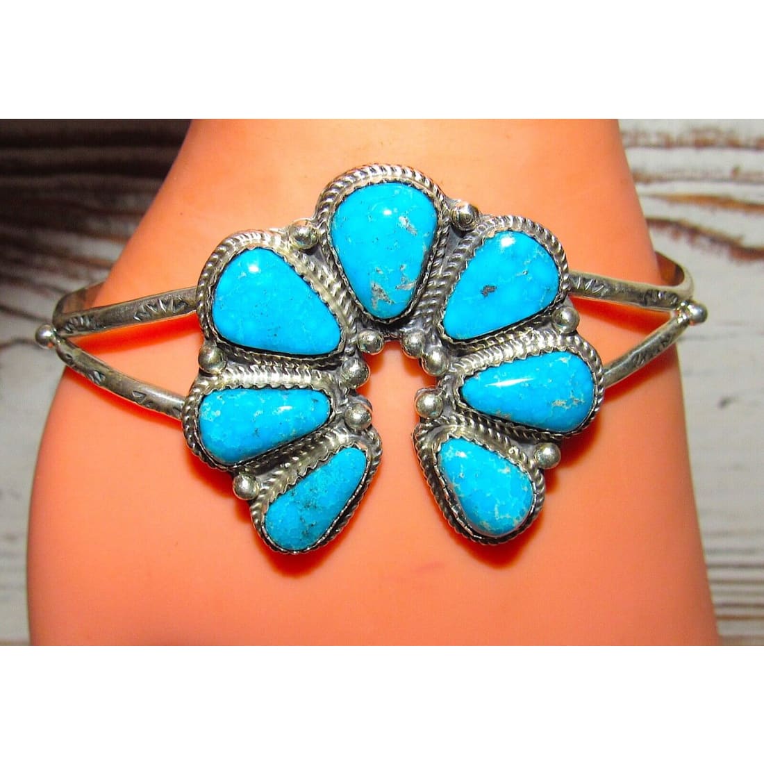 Navajo Kingman Turquoise Naja Cuff Bracelet Statement Native