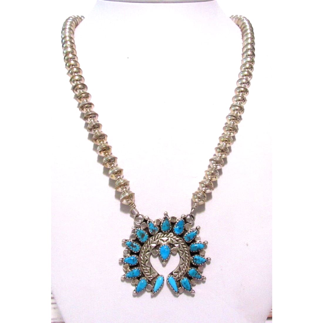 Navajo Kingman Turquoise Naja Necklace Squash Blossom 