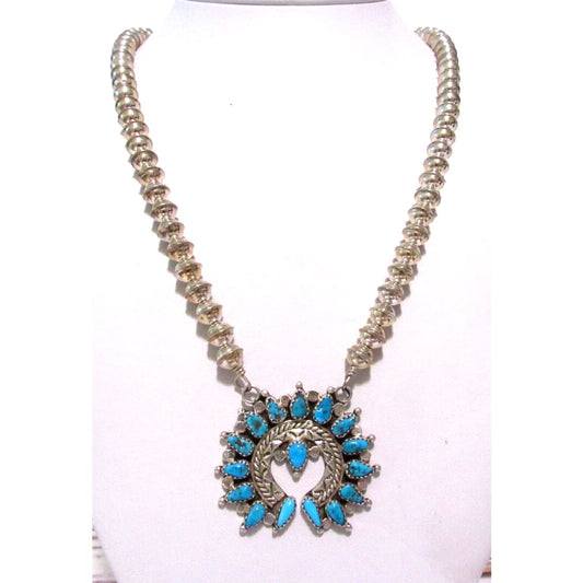 Navajo Kingman Turquoise Naja Necklace Squash Blossom 