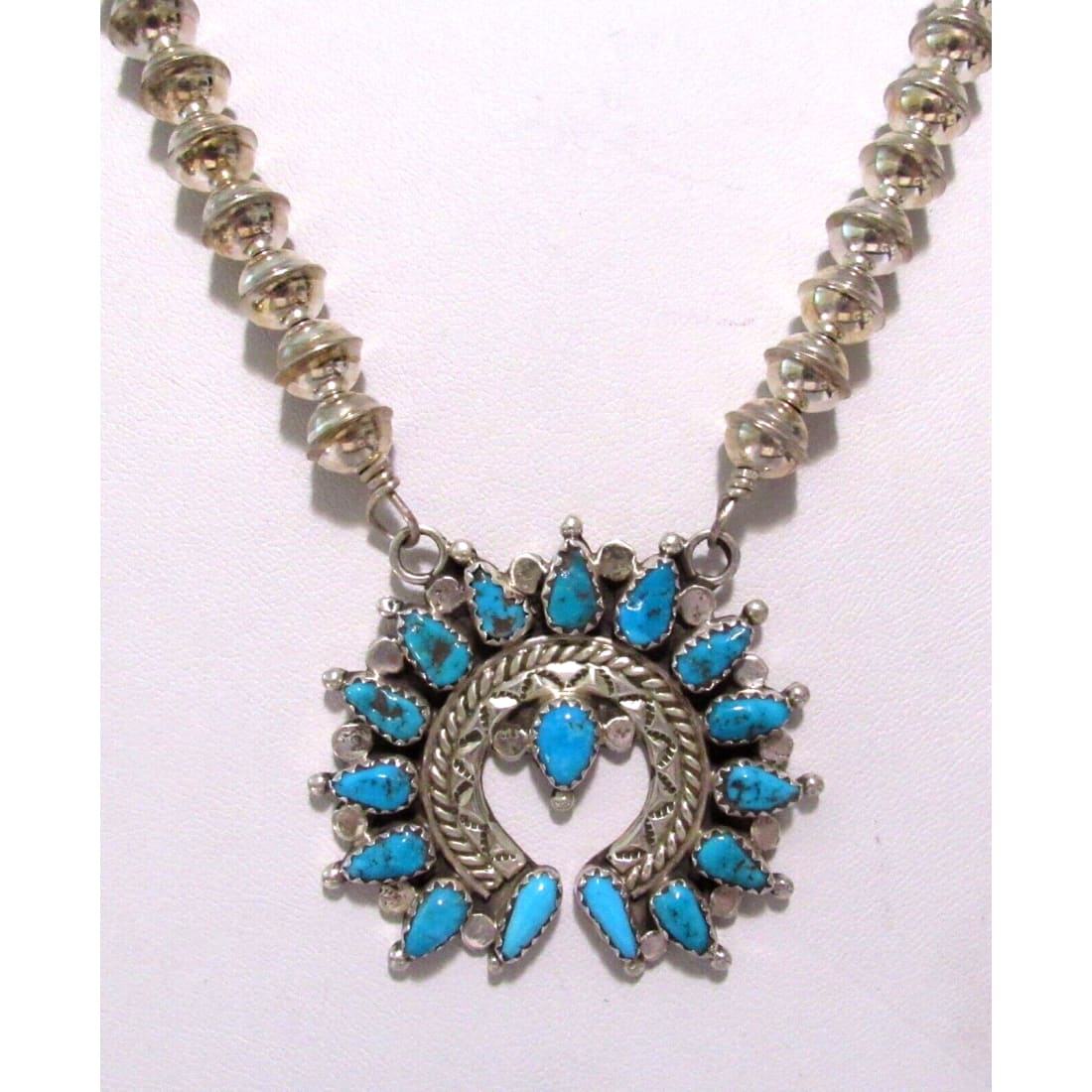 Navajo Kingman Turquoise Naja Necklace Squash Blossom 
