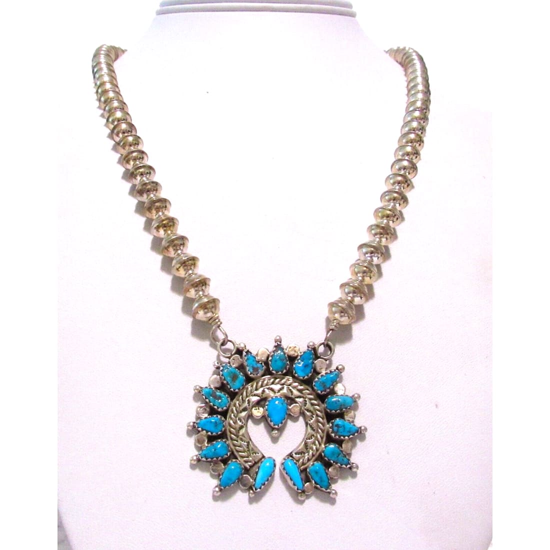 Navajo Kingman Turquoise Naja Necklace Squash Blossom 