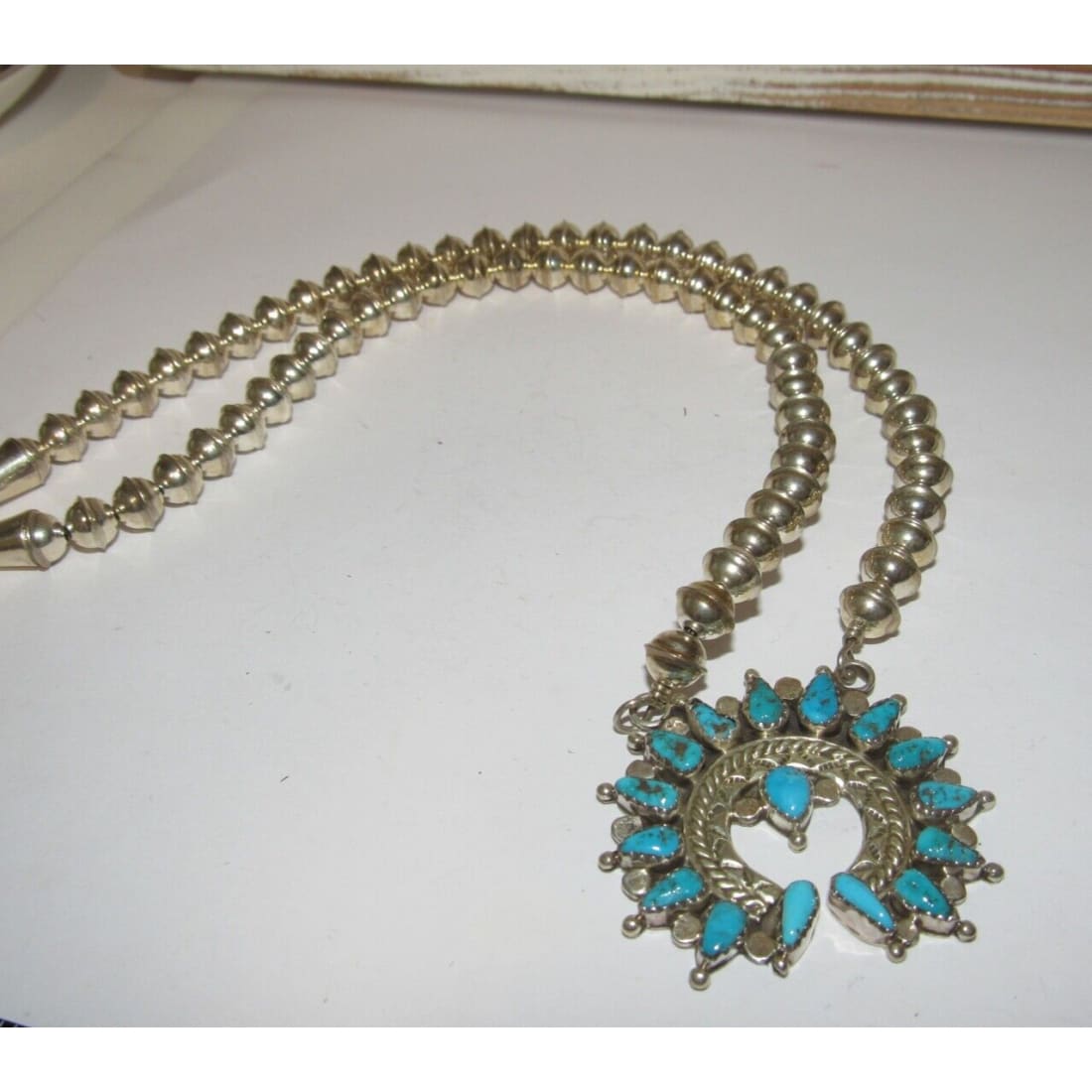 Navajo Kingman Turquoise Naja Necklace Squash Blossom 