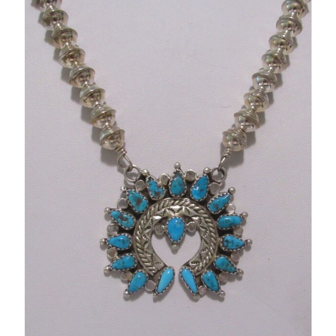 Navajo Kingman Turquoise Naja Necklace Squash Blossom 