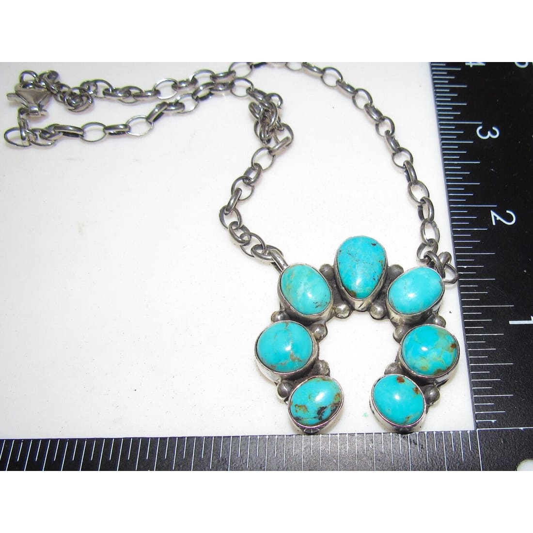Navajo Kingman Turquoise Naja Necklace Squash Blossom 