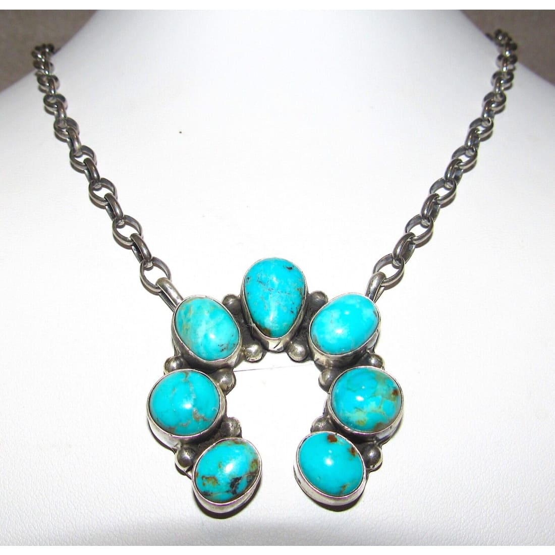 Navajo Kingman Turquoise Naja Necklace Squash Blossom 