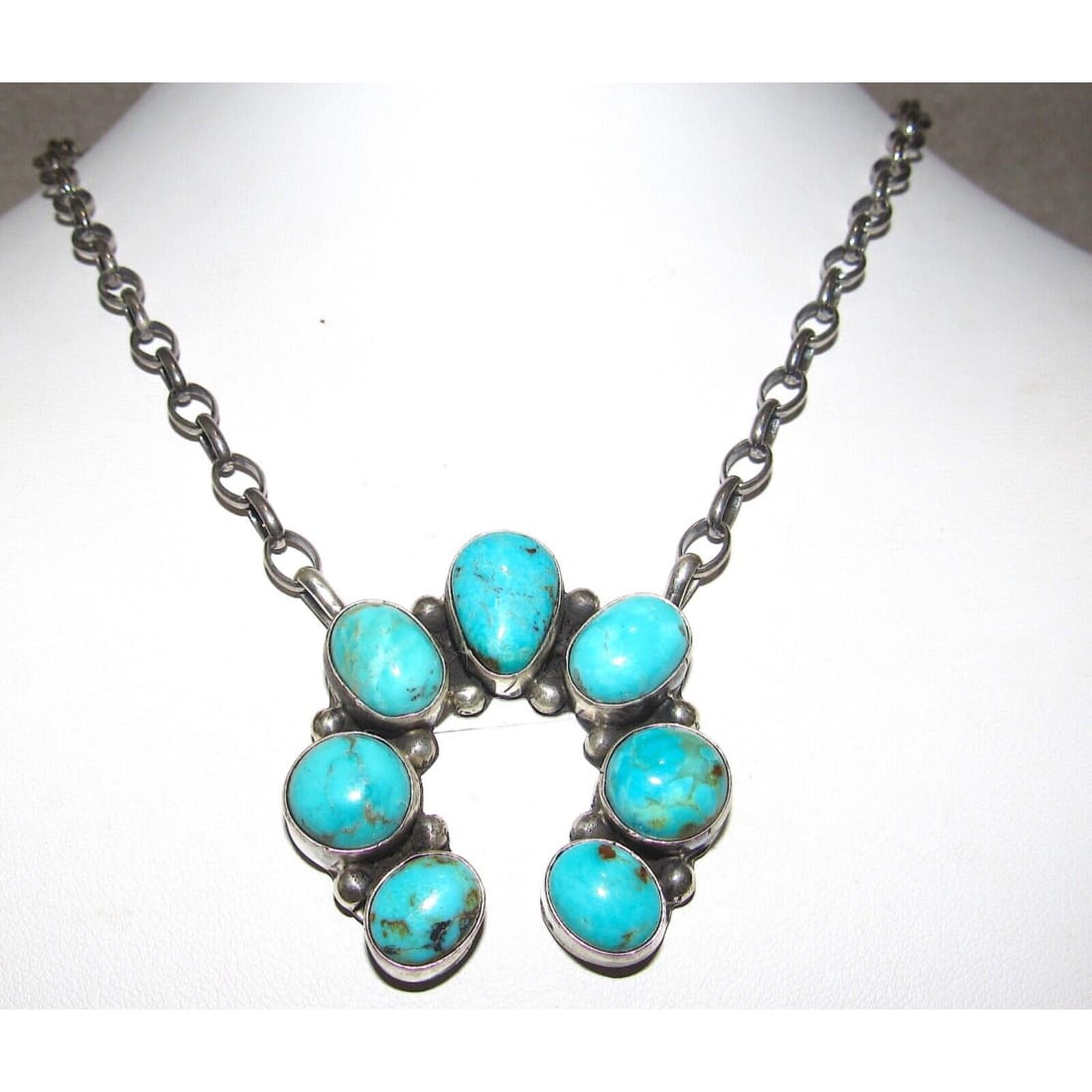 Navajo Kingman Turquoise Naja Necklace Squash Blossom 