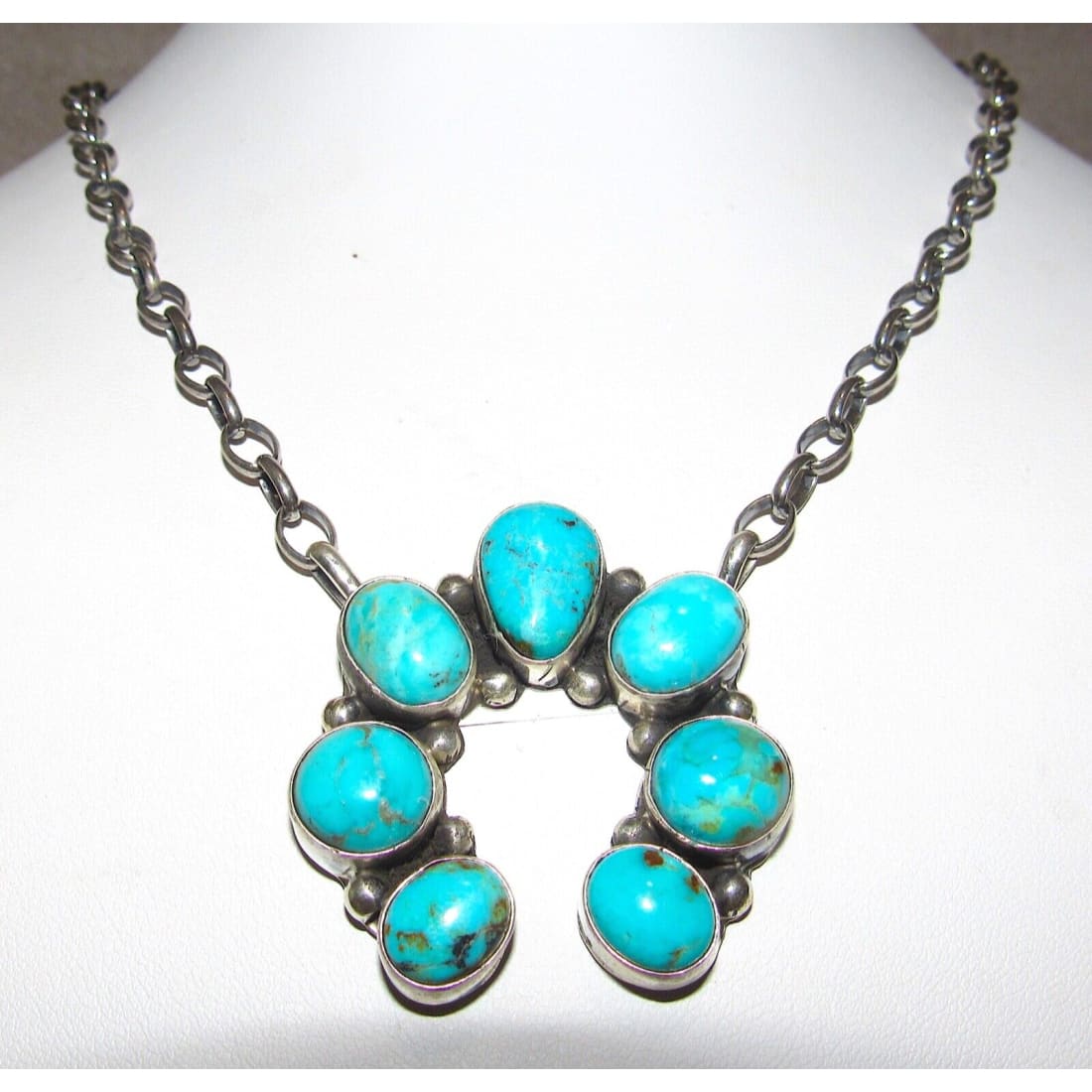 Navajo Kingman Turquoise Naja Necklace Squash Blossom 