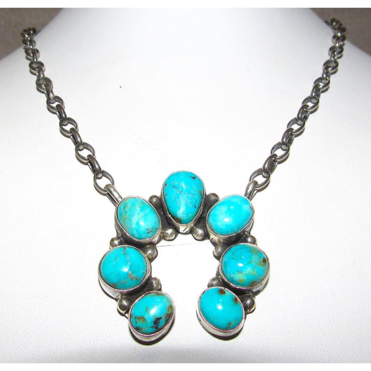 Navajo Kingman Turquoise Naja Necklace Squash Blossom 