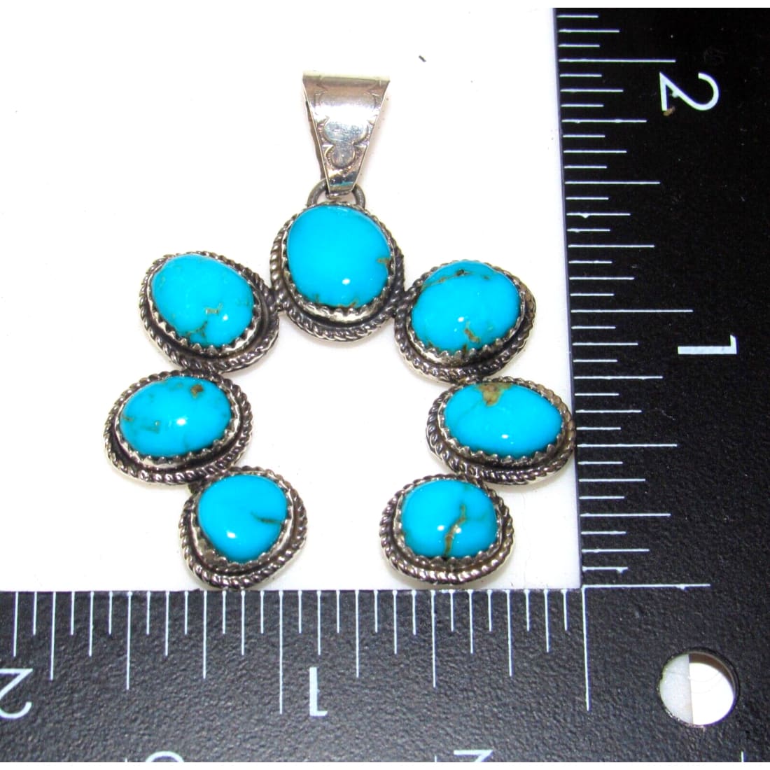 Navajo Kingman Turquoise Naja Pendant Sterling Silver Signed